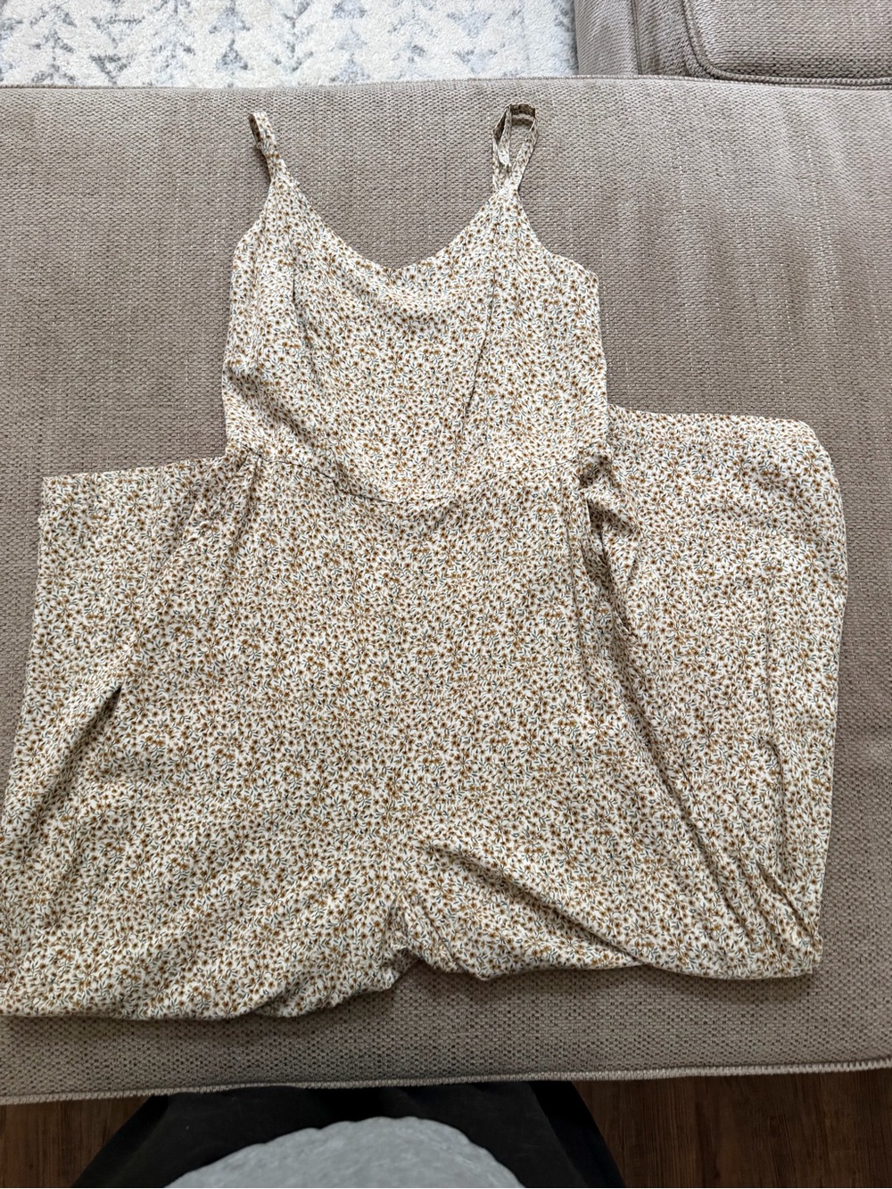 Old Navy Floral Slip Jumpsuit - Cream and Brown